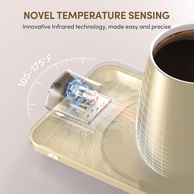 Coffee Mug Warmer & iKago Mug Set, Temperature Control Smart Heated Mug for Desk, Electric Coffee Warmer with Auto Shut Off & Real-Time Temp Display, Gifts for Men Women, 15oz Ceramic Mug
