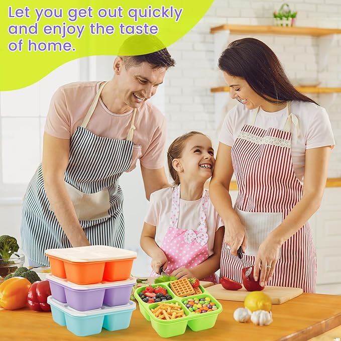 4 Pack Snack Containers Bento Box Adult Lunch Box,Meal Prep Container, Reusable Food Storage lunch Containers Stackable for Work, Travel and Gym (Orange, Green, Purple, Grass Green)