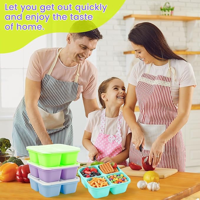 4 Pack Snack Containers Bento Box Adult Lunch Box,Meal Prep Container, Reusable Food Storage lunch Containers Stackable for Work, Travel and Gym (Blue, Green, Purple, Grass Green)