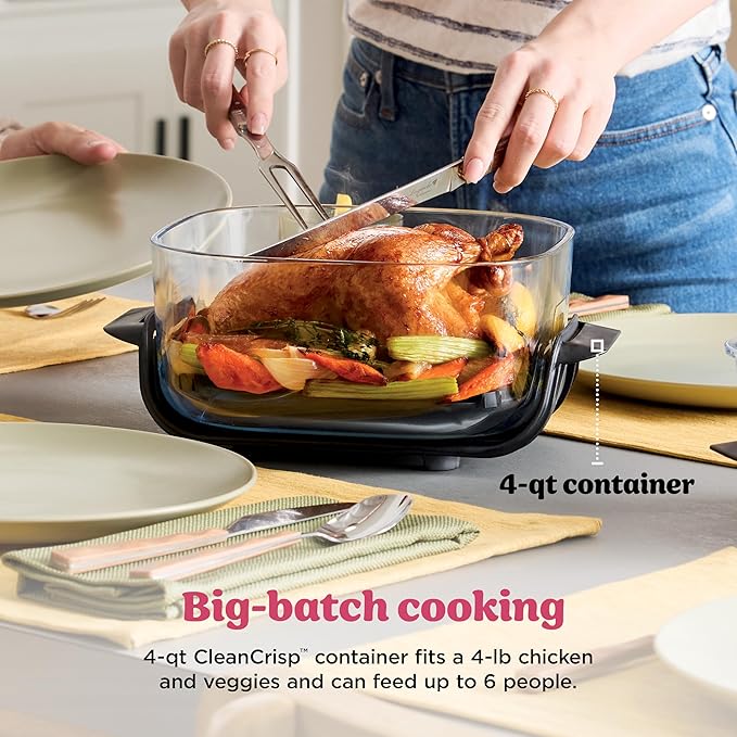 Ninja Crispi 4-in-1 Glass Air Fryer | 450°F | Non-Toxic | 4QT & 6-Cup Glass Containers w/Lids | Microwave, Freezer, Dishwasher Safe | Max Crisp, Air Fry, Bake, Recrisp | Cherry Crush | FN101DR