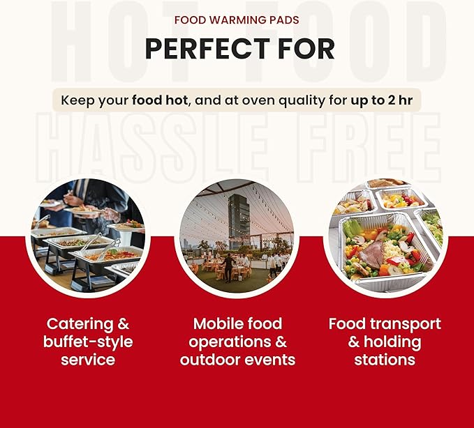 Flameless Food Warming Pads (12 Pack) - Food Warmers for Parties Buffet Disposable - Party Buffet Servers and Warmers for Half Size Pans - Heating Pads for Chafing Dish- Must-Have Catering Supplies