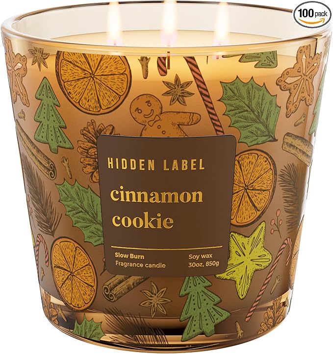 Cinnamon Cookie Scented Candle, 30oz Large 3 Wick Natural Soy Wax Holiday Candle, 100 Hours Long Lasting Clean Burn Winter Christmas Candle for Home, Luxury Home Décor & Gift for Women & Family
