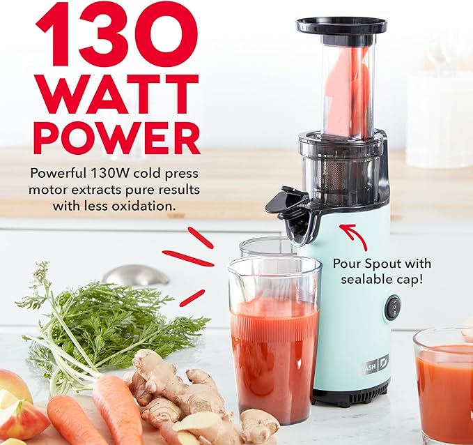 Dash Deluxe Compact Cold Press Juicer - Slow Masticating Juicer Machine for Fruits and Vegetables with Frozen Attachment - Easy to Clean Juice Press for Home Countertops - Aqua