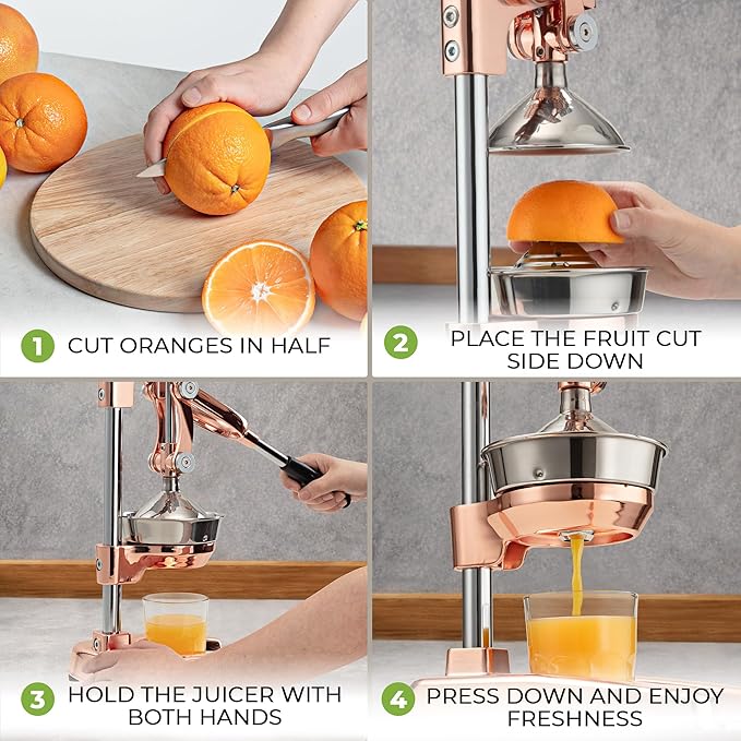 Zulay Professional Citrus Juicer - Premium Manual Citrus Press and Orange Squeezer - Metal Lemon & Lime Squeezer - Extra Tall Heavy Duty Cast Iron Manual, Rose Gold