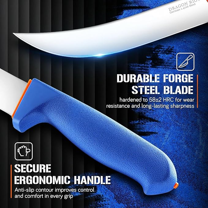 DRAGON RIOT Premium Butcher Breaking Knife 8 Inch, Curved Caving and Slicing Knife in High Carbon Stainless Steel,Razor Sharp Birsket Knives,Cimeter Breaking Blade for Meat Cutting,Ideal Gift for Men