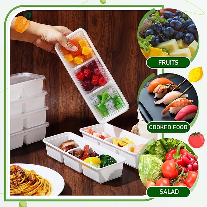 Hushee 100 Pack 17 oz Small Meal Prep Containers with 3 Compartments Snack Containers with Lid Disposable Plastic Bento Box Travel Lunch Food Boxes Stackable for Office Picnic (White)