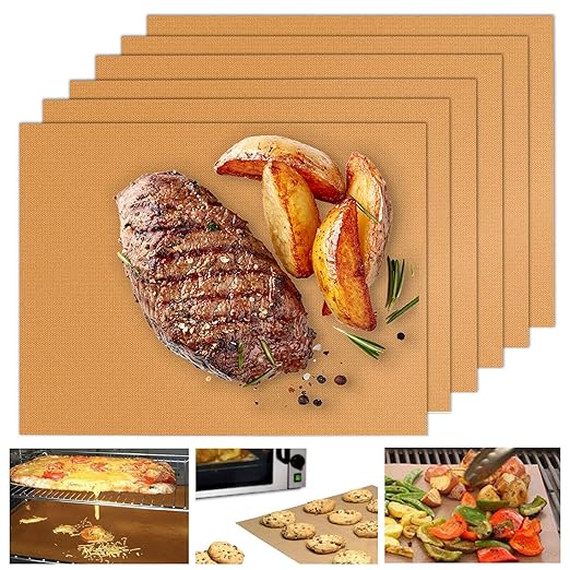 UBeesize Copper Grill Mats Outdoor Grill Set of 6 & 2 Pack Oven Liners 16x24 Inch Non Stick Heavy Duty Mats