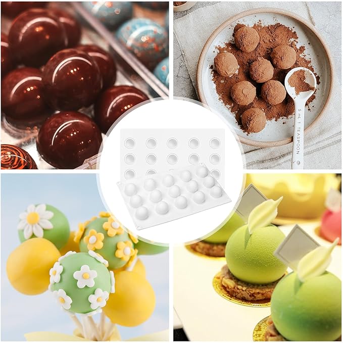 RoseFlower 2pcs Truffle Sphere Silicone Mold, 15-Cavity Silicone Mini Cake Ball Mold, 3D Silicone Baking Mold for Cake Decoration Dessert Mousse Pastry Chocolate Jelly Ice Cream, Round Ball Shape