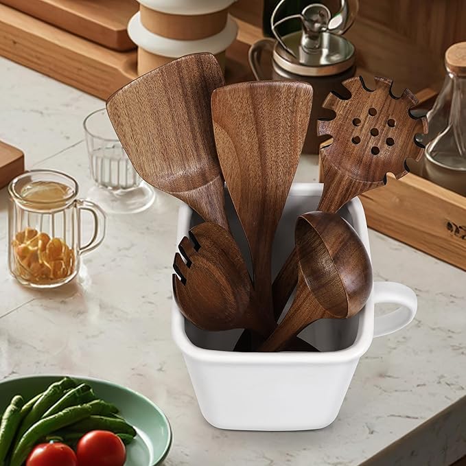 2026 Upgraded Vintage Kitchen Utensil Holder - Ceramic Utensil Crock Large Capacity Anti-tip, Modern Countertop Organizer for Farmhouse/Rustic/Contemporary Kitchen Decor(Matte White)