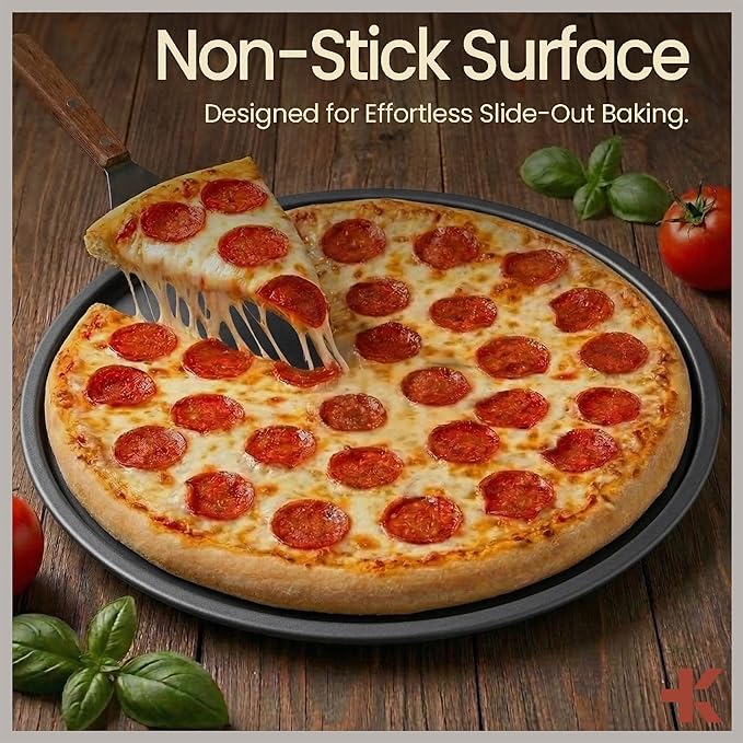 Bakken Swiss Pizza Tray Set 3-Piece – Gray Coating, Non-Stick, Round Steel Pizza Pans - Dishwasher Safe, Premium Bakeware for Home Cooking