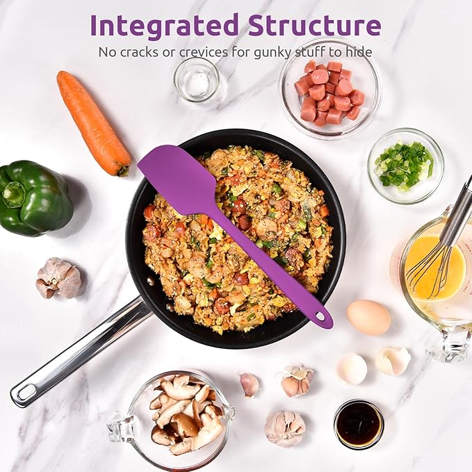 U-Taste 11.38" Silicone Baking Spatula: 480ºF Heat Resistant Food Grade Flexible Rubber Kitchen Bowl Scraper, Seamless Pastry Spreader for Mixing Stirring Scraping in Nonstick Cookware (Purple)