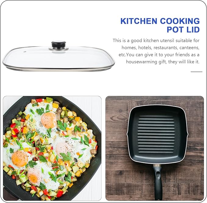 UPKOCH 12.2 Inch Tempered Glass Kitchen Pot Lid with Handle and Steam Vent Practical Replacement Cover for Electric Hot Pot Skillet Cast Iron Pan Cookware for Home and Restaurant
