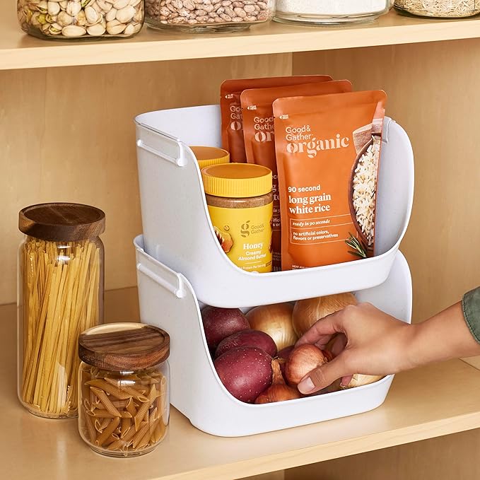 YouCopia ShelfBin Stacking Pantry Bins, 2-Pack, Stackable Storage Basket Organizers for Kitchen and Cabinet Organization
