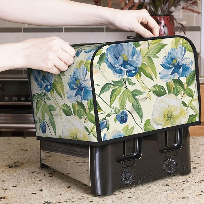 Pastoral Charm Flowers Covers for 4 Slice Toasters,Cute Country Bread Machine Cover with Handle,Washable Stain Resistant Kitchen Small Appliance Cover Dining Decor