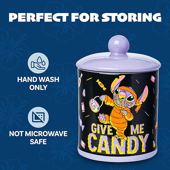 Silver Buffalo Disney Lilo and Stitch Halloween Mummy Give Me Candy Ceramic Cookie Snack Jar (Large)