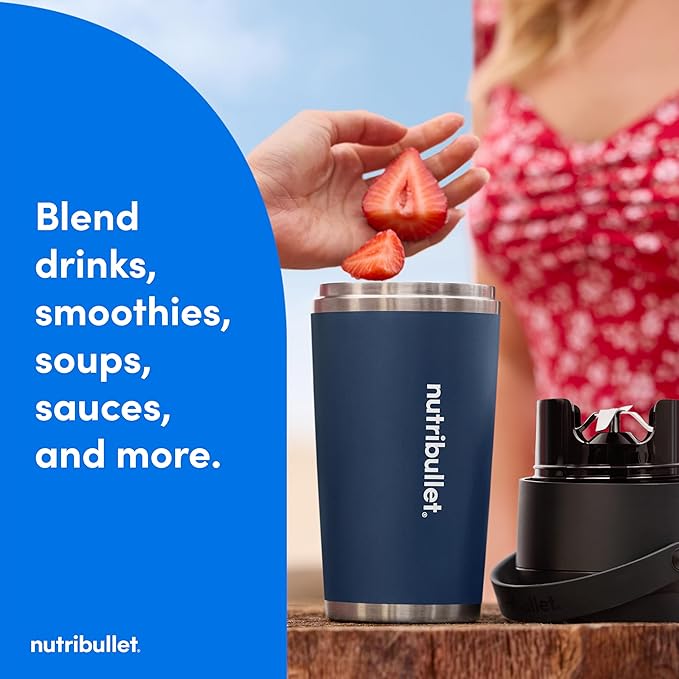 nutribullet Flip Portable Blender with Insulated Cup, Cordless, Matte Indigo, NBPB50350IND
