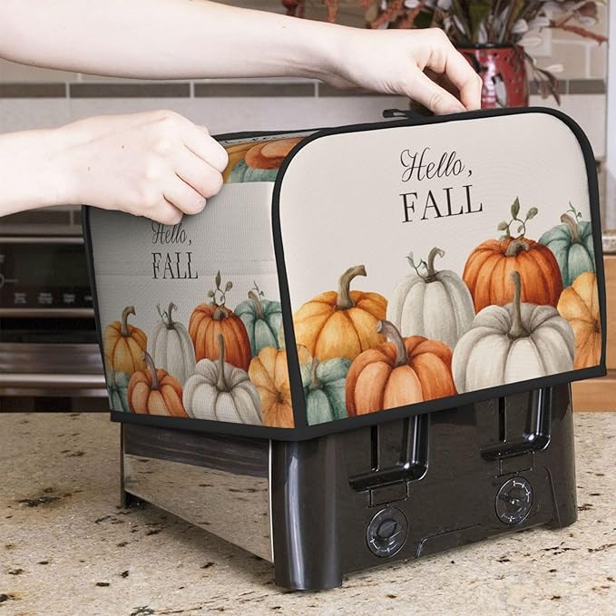 Toaster Cover 4 Slice Pumpkin Fall Autumn Thanksgiving Kitchen Small Appliance Covers with Pockets Dust and Fingerprint Protection