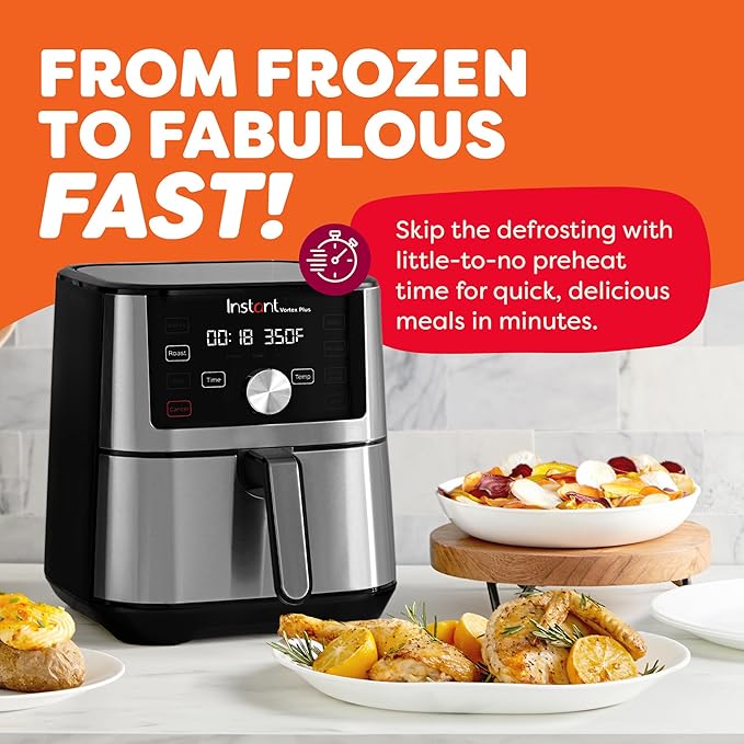 Instant Pot 4QT Vortex Plus 6-in-1 Mini Air Fryer, Custom Program Options, Crisps, Broils, Roasts, Dehydrates, Bakes, Reheats, 100+ In-App Recipes, Stainless Steel,4 Quarts