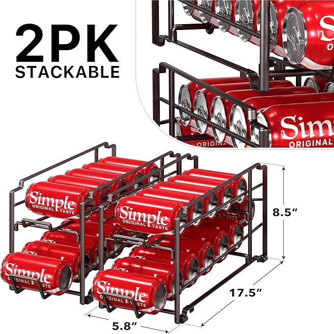 Simple Houseware Stackable Beverage Soda Can Dispenser Organizer Rack, Bronze - 2 Pack