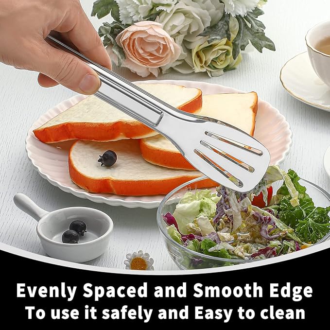 6 Pack Tongs for Cooking, Amafox Stainless Steel Small Serving Tongs for Food, Multifunctional Kitchen Tongs for Serving Food, Salad, Steak, Appetizer, Dishwasher Safe (9 Inch)