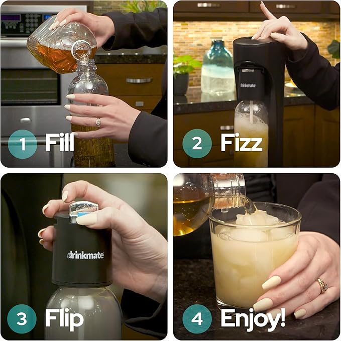 Drinkmate OmniFizz Sparkling Water Maker & Soda Streaming Machine | Carbonates Any Drink | PREMIUM KIT | Includes Four 60L CO2 Cartridges + One BPA-Free Bottle (Arctic Blue)