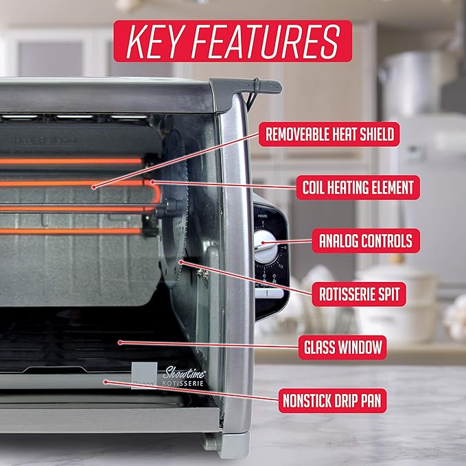 Ronco Modern Rotisserie Oven, Large Capacity (12lbs) Countertop Oven, Multi-Purpose Basket for Versatile Cooking, Easy-to-Use Controls