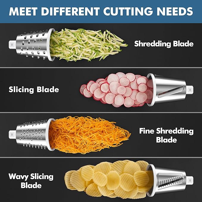 Geedel Rotary Cheese Grater - Upgraded Vegetable Shredder with 4 Interchangeable Blades, Easy to Clean Cheese Shredder with Handle, Kitchen Grater Nuts Grinder for Cutting Cheese, Vegetable, Nuts