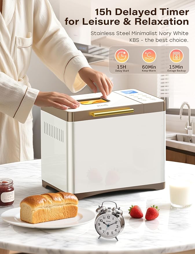 KBS 20-IN-1 Bread Maker with Custom Program, 650W Bread Machine with Nonstick Ceramic Pan & Stainless Steel Paddle, 2LB Bread Maker Machine, Polish Bread, Gluten-Free, Touch Panel, 15H Timer, 3 Colors