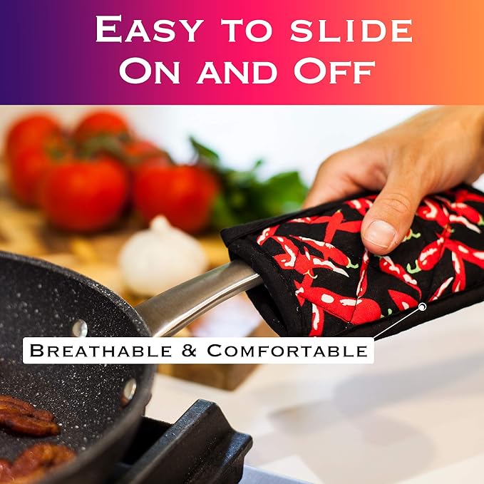 EHOMEA2Z Cast Iron Skillet Pan Pot Holder Covers Mitts Black Non-Slip Washable Sleeves for BBQ Baking Kitchen Cotton Commercial Grade (Chili, 10)