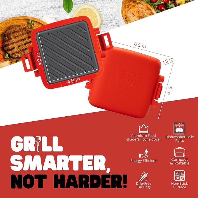 Classic™ Microwave Sandwich Maker, Microwave Grill, Toaster, 3 Minute Grilled Cheese Sandwich Maker, Thick Silicone Cover, Safe Food Grade, Panini Press, Dishwasher Safe (Red, Regular)