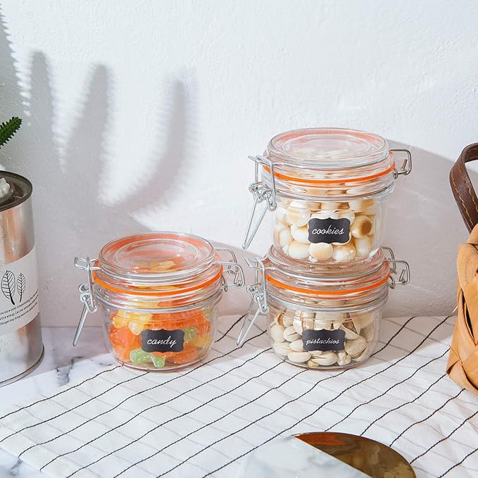 Small Glass Jars With Airtight Lids, Glass Spice Jar 5 oz,Maosn Jars With Leak Proof Rubber Gasket 150ml,Glass Storage Containers With Hinged Lid,Kitchen Canisters 12 Pack
