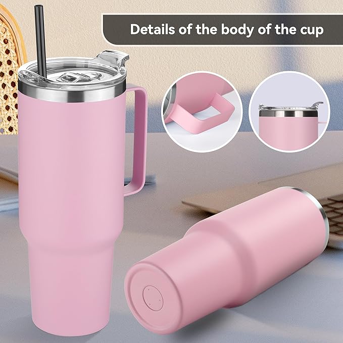 HASLE OUTFITTERS 40 oz Stainless Steel Tumbler with Handle, Vacuum Insulated Tumblers Bulk, Reusable Double Wall Travel Coffee Mug, Durable Powder Coated Water Bottle(Pink, 4)