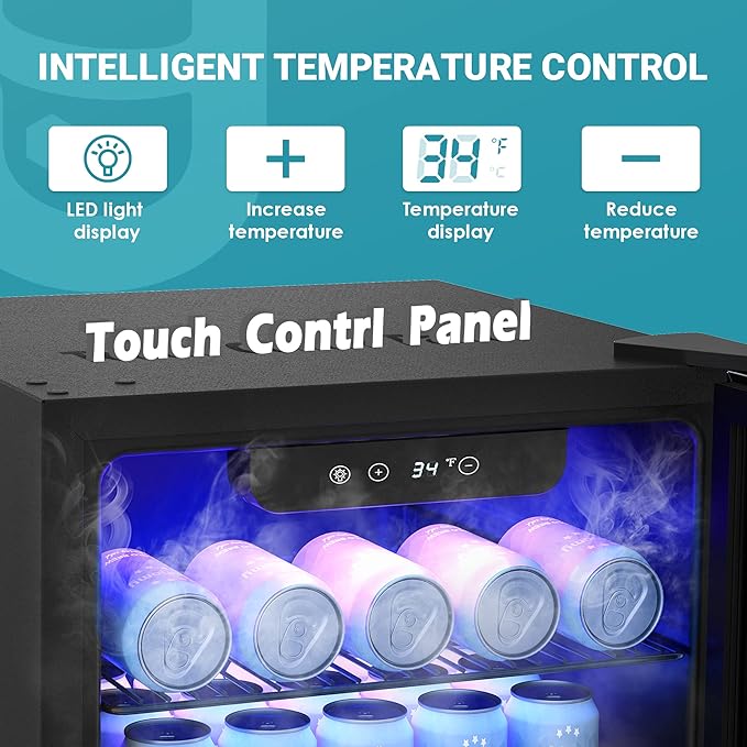 EUHOMY Beverage Refrigerator Cooler, 125 Can Mini Fridge with Glass Door for Soda Beer or Wine, Beverage Cooler for Home, Office, Bar with Adjustable Removable Shelves, Black