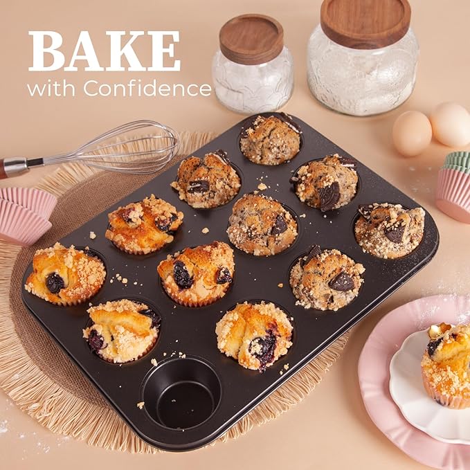 CARTMAN 2 Pack Muffin Pans with 200 Cupcake Liners, Nonstick 12-Cup Muffin Tins, Carbon Steel Cupcake Pans for Baking Muffins, Egg Bites, Brownies & More