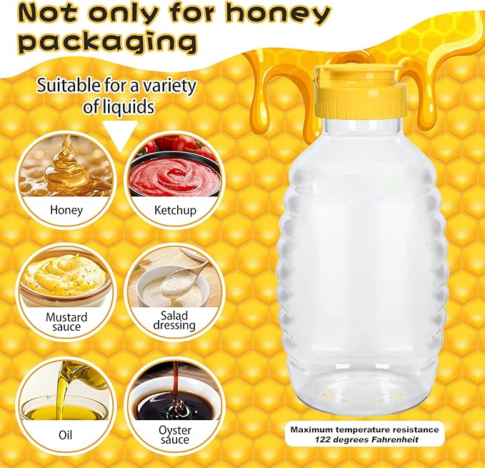 24 Pack honey bottles squeeze 16 oz,Refillable Food Grade Honey Container,Bottles With Leak Proof Flip-Top Caps,honey dispenser no drip,Suitable for storage and distribution.