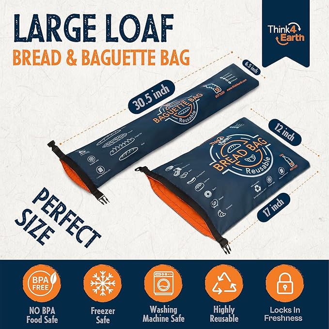 THINK4EARTH® - Large Bread and Baguette Bags (Dark Blue, Bread & Baguette Set)