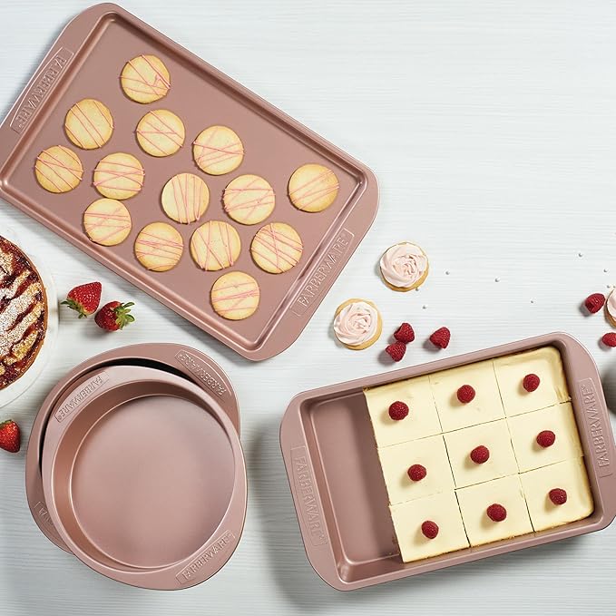 Farberware Baking Nonstick Cake Pan, Rectangle, 9 Inch x 13 Inch, Red Rose Gold
