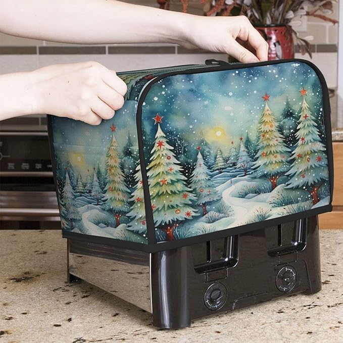 Toaster Cover 2 Slice Christmas Tree Watercolor Winter Forest Kitchen Small Appliance Covers with Pockets Dust and Fingerprint Protection