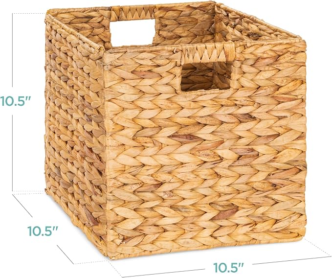 Best Choice Products 10.5x10.5in Pack of 5 Cube Storage Baskets, Water Hyacinth Multipurpose Collapsible Organizers, Handwoven Laundry Totes for Laundry, Living Room, Kids Room & Nursery - Natural