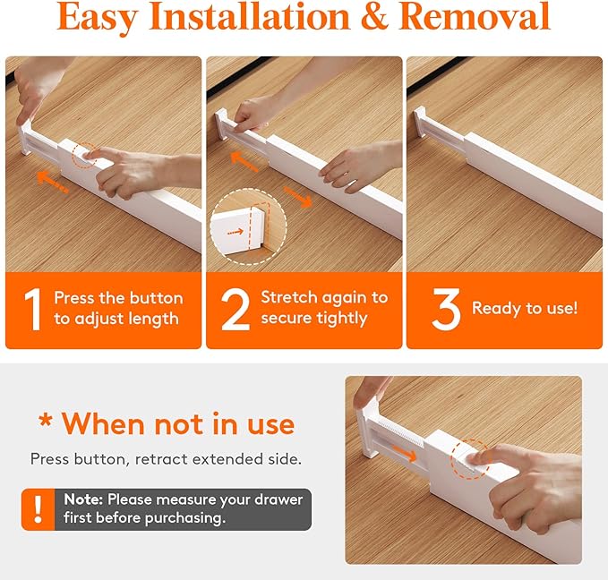 Lifewit 12 Pack 2.36" High Drawer Dividers 28-43.5cm/11-17" Adjustable Drawer Organizer for Clothes/Utensils, Expandable Drawer Separator in Dresser/Kitchen/Bedroom/Office Organization & Storage White