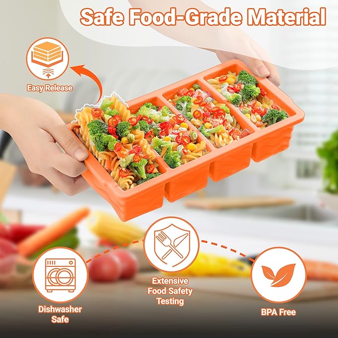 Doasuwish Silicone Freezer Tray for Soup with Lid – 1-Cup Soup Container Style Ice Cube Trays for Freezer, Meal Prep & Food Storage, Freeze 250mL/125mL Portions – 2 Pack