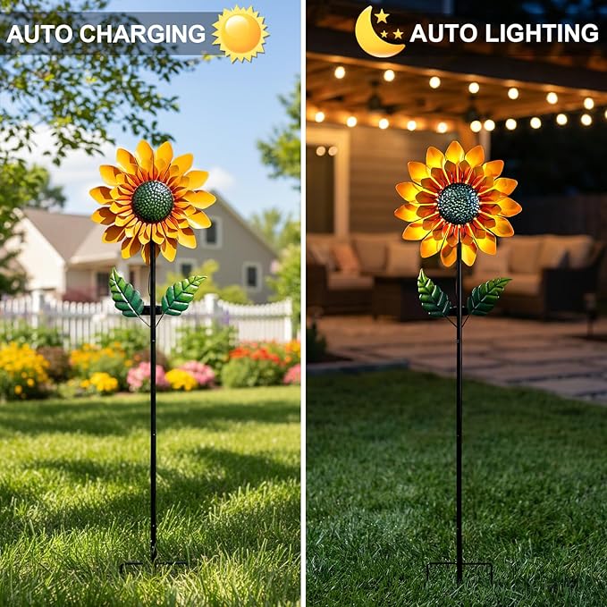 Sunflower Solar Wind Spinner, 52" Metal Wind Spinner with Kinetic Wind Sculpture Windmills for Outdoor Lawn & Garden Patio Decoration