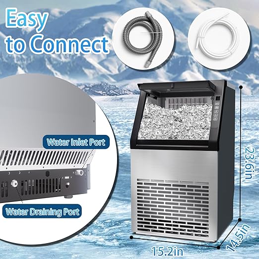 Commercial Ice Machine, 100LBS/Day Stainless Steel Freestanding Large Ice Maker, 36 Cubes in 11Mins, 24H Timer, Self-Cleaning, Ideal for Restaurant, Bars, Home and Offices