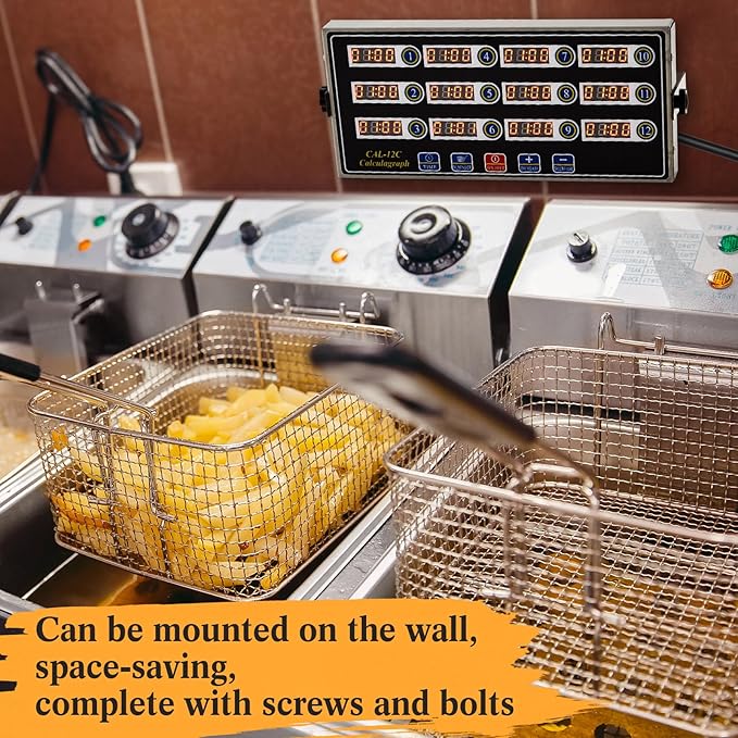 Relaxweex 1 Pack Commercial 12 Channel Digital Kitchen Timer, Multi-Countdown Timer with Loud Alarm & Large LCD Display, Wall Mount or Countertop for Restaurant, Fry Station, Baking & Lab Use