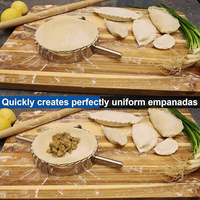 KAYCROWN Empanada Maker Press, Stainless Steel Dumpling Maker Set, 2-in-1 Dough Cutter Dumpling Mold Set for Ravioli, Pierogi, Turnovers, Calzone, Dumpling, 4 Sizes (XL/6"+L/4.75"+M/4"+S/3.25")