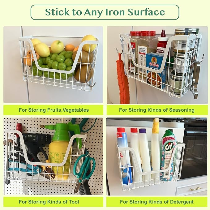 Magnetic Spice Rack for Refrigerator, Fridge Organizers and Storage, Pantry Organizers & Storage, Magnetic Shelf for Refrigerator, Laundry Room Organization, Magnetic Wall Shelf (White)