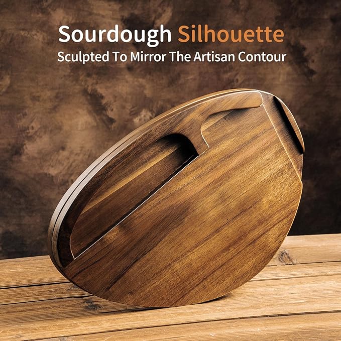 Sourdough Bread Slicer & Bow Knife Set - High Arch Bread Cutter for Homemade Bread - Heavy Duty Wooden Cutting Board with Deep Groove for Hard Crusts - Magnetic Design, Unique Sourdough Shape
