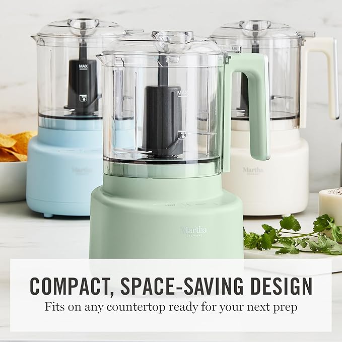 Martha Stewart 3 Cup Electric Food Chopper, Vegetable & Herb Mini Food Processor, 24oz BPA-Free Bowl, Stainless Steel Blades, Pour Spout, Dicing, Mincing, Chop & Puree, Dishwasher Safe, Honeydew