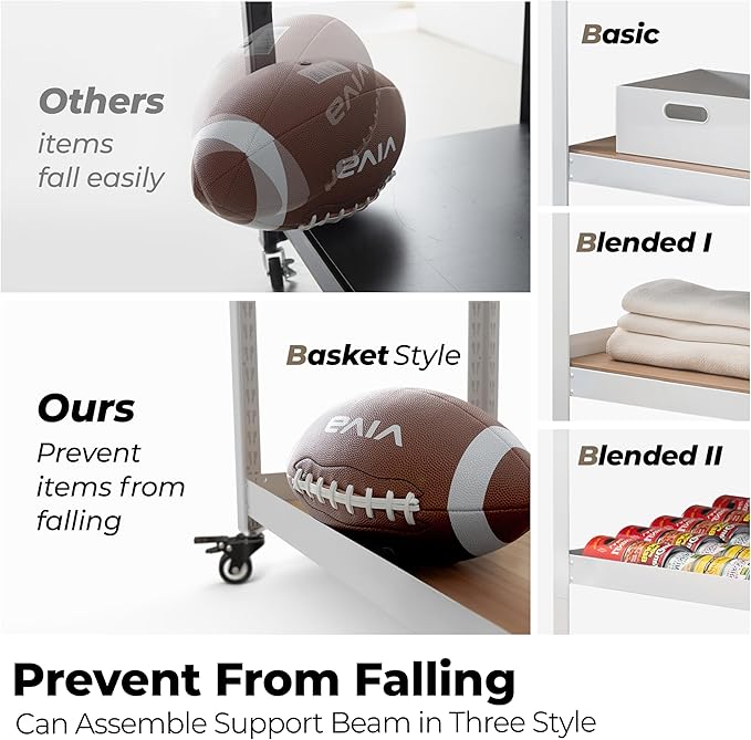 HOMEDANT House White 5-Tier Metal Rolling Cart Shelf Rack Casters Heavy Duty Wheel Shelving Unit Adjustable Utility Storage Shelves Organizer Shelf Kitchen Garage 24.4" W x 16.5" D x 62.2" H 1Pack