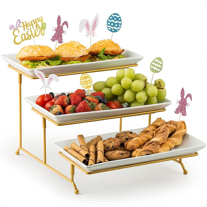 YHOSSEUN 3 Tier Serving Tray with Serving Stand, Serving Dishes for Entertaining, Tiered Serving Tray for Mother's Day, Suitable for Dessert Table Display Set Catering Supplies, 12 inch Gold